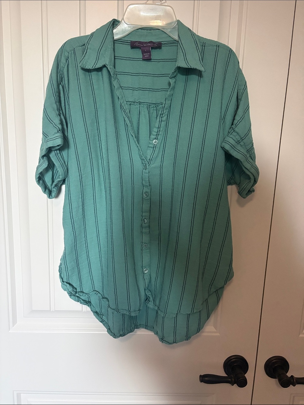 Green Striped Button-Front Women’s Top